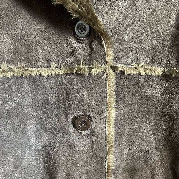 Vintage Newport News Suede Leather Faux Fur Lined Long Coat Size L - Picture 10 of 11